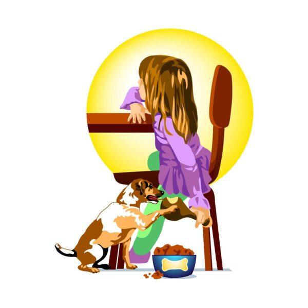 Girl and Dog Under Table