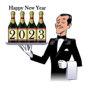 Happy New Year 2023 waiter serve Shampion beer