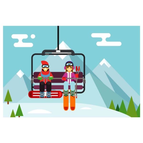 Skiers ski lift