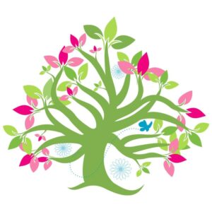 Tree Pink Blossoms Red Green leaves Design