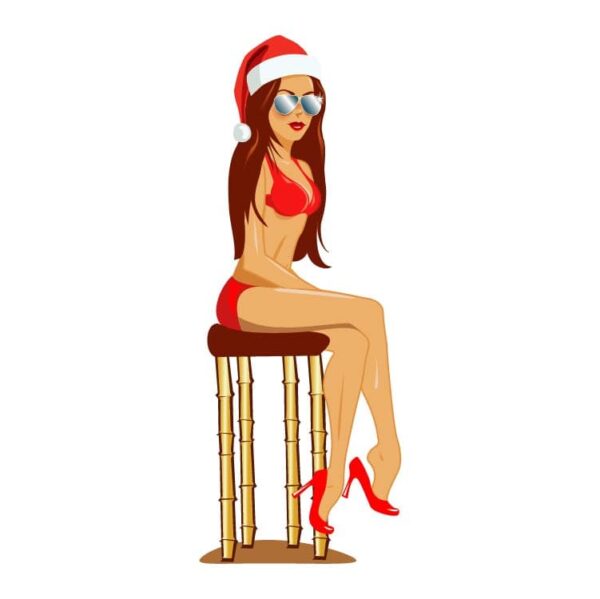 Bra Girl Wearing A Christmas Hat Sitting At The Table