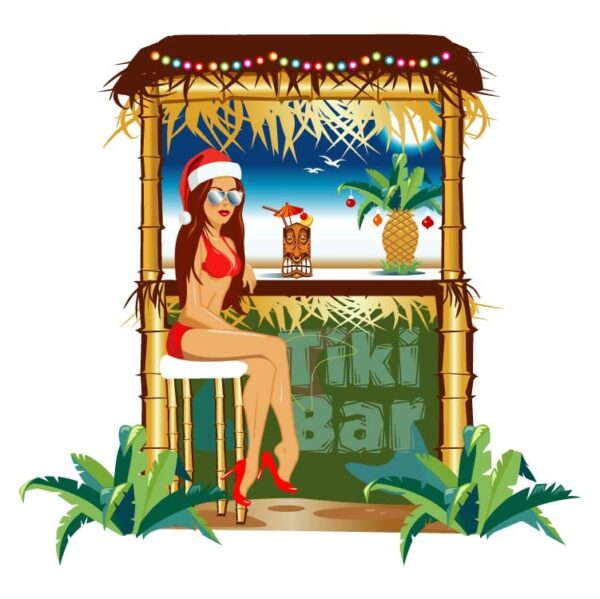 Bra Woman With Christmas Cap in Tiki Bar