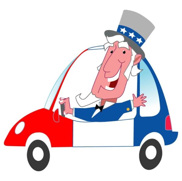 Uncle Sam Driving Car