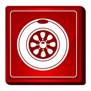 Wheel with Tire Icon with Red Background