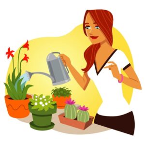 Woman Watering Plants