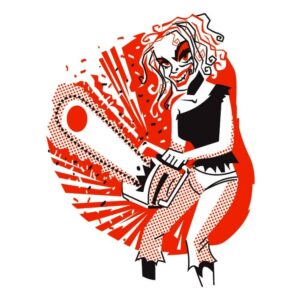 Woman holding a chainsaw