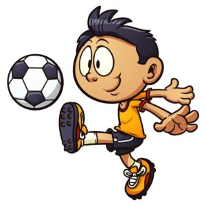 A boy playing soccer and football cartoon illustration