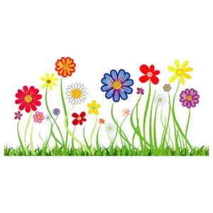 Abstract floral background with flowers and green grass