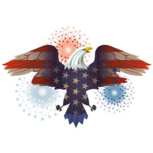 American eagle with american flag and firecrackers