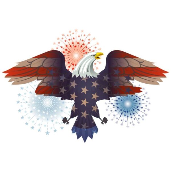 American eagle with american flag and firecrackers