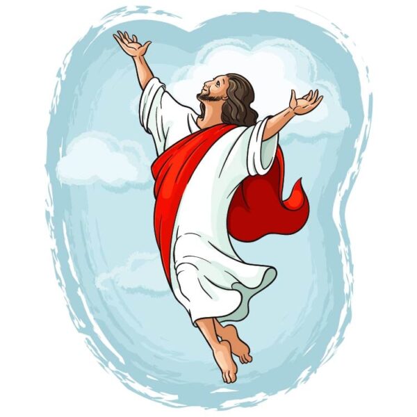 Ascension of jesus raising hands in sky vector illustration