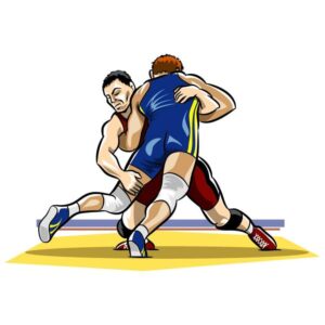 Athlete wrestler in wrestling duel fight greco freestyle classical wrestling