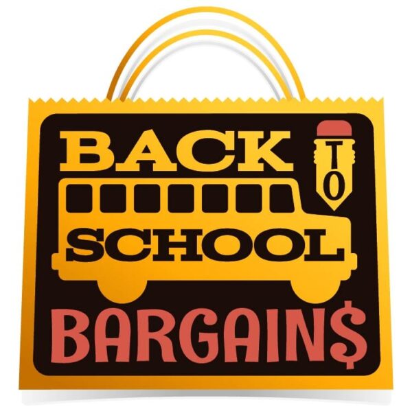 Back to school bargains on shopping bag