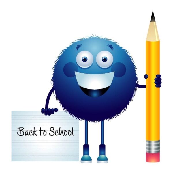 Back to school with cartoon character and pencil