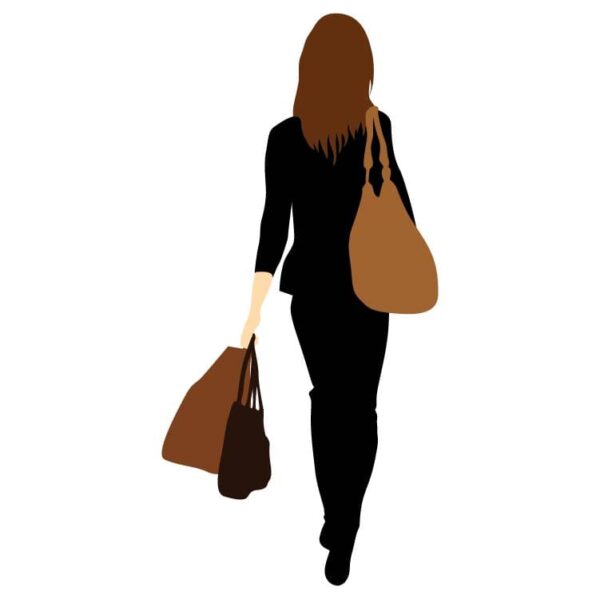 Back view of style brown head girl shopping Bags Illustrations