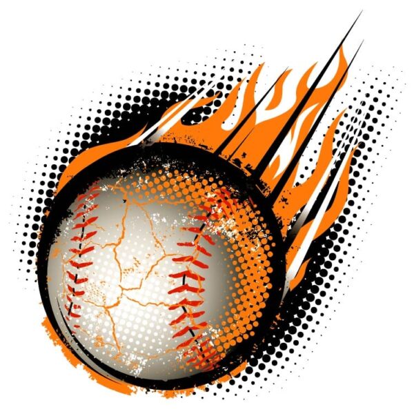 Baseball ball with composite explosion and fire effect