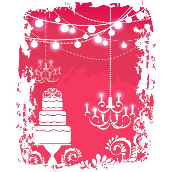 Birthday cake with candles and lights isolated on pink background