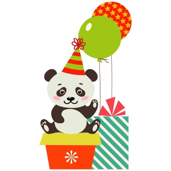 Birthday panda with gift box and balloon