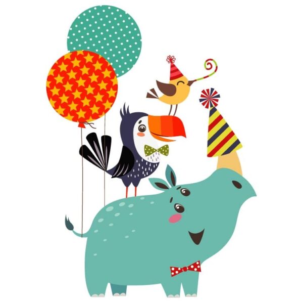 Birthday party set with Rhinoceros and colorful items