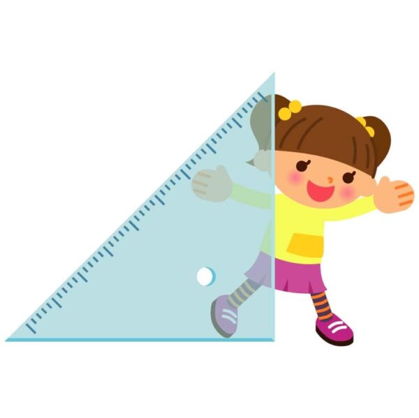 Blue square triangle ruler with cute girl