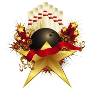 Bowling pin mascot with stars illustration