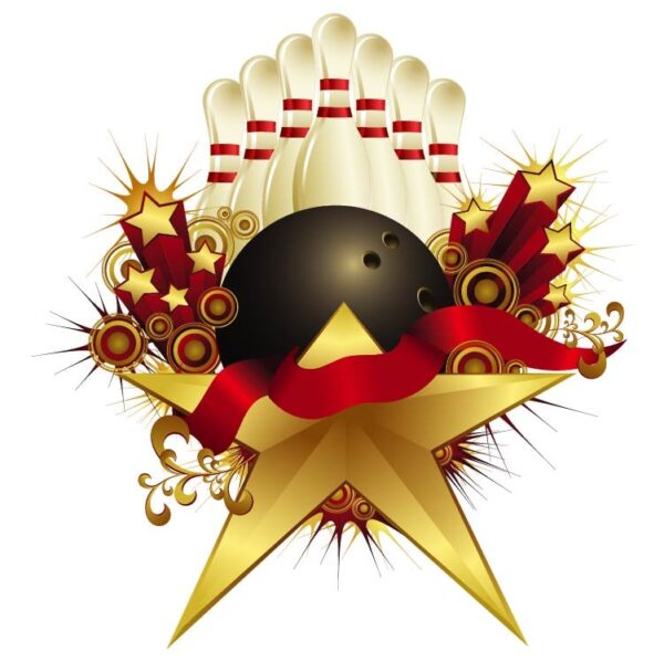 Bowling pin mascot with stars illustration