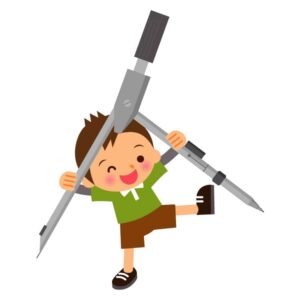 Boy with compass geometric school cartoon