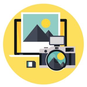 Camera photography flat design arts icon with slide shadow