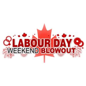 Canada labor day weekend blowout with canada flag and fireworks