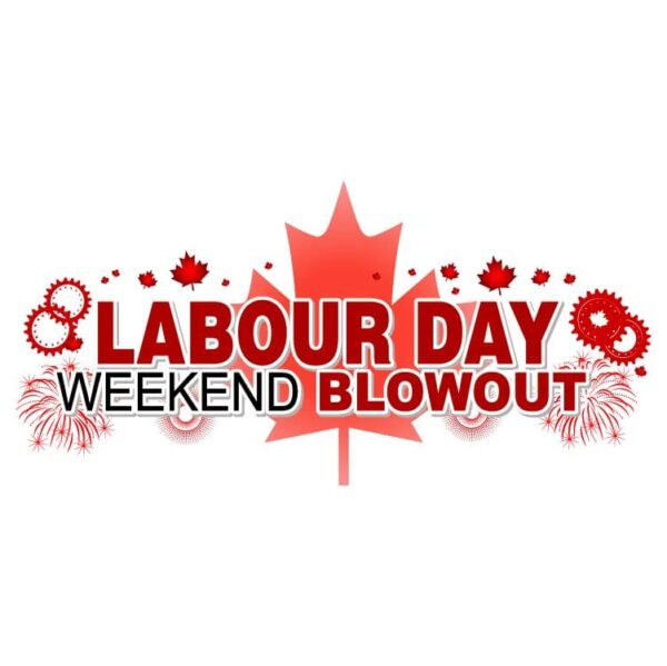 Canada labor day weekend blowout with canada flag and fireworks