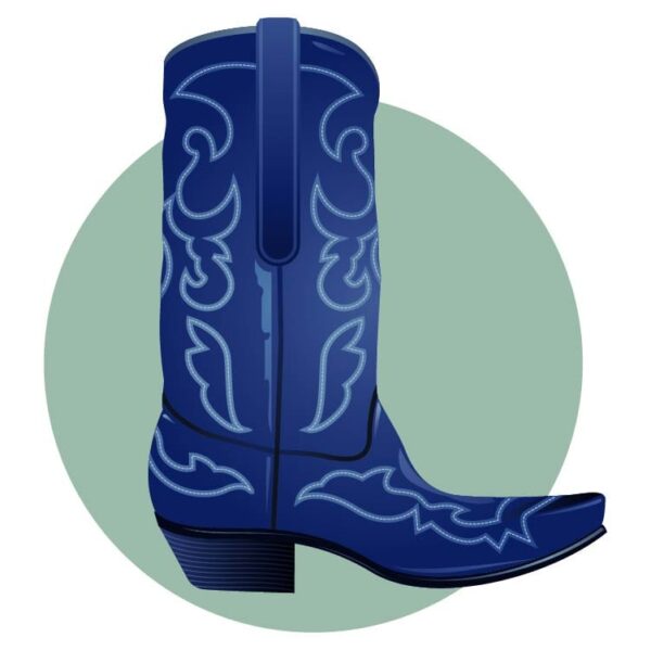Cartoon cowgirl blue boot with spurs ornaments cowboy western wild west texas sheriff horse ranch