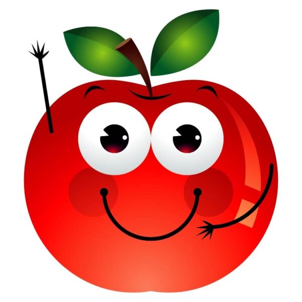Cartoon red apple in emotinal style