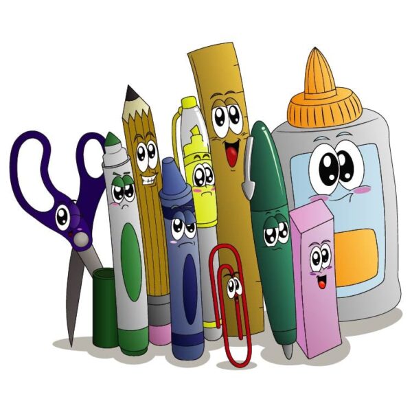 Cartoon supplies are ready for back to school