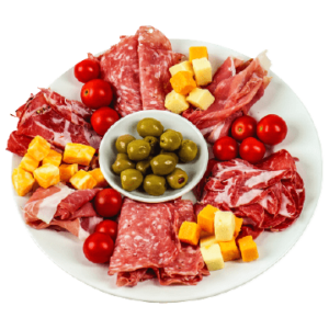 Cold smoked meat and cheese plate