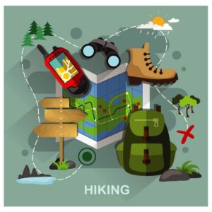 Collage hiking equipment campin