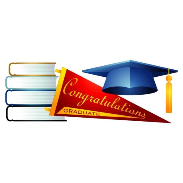 Congratulation graduate with graduation cap and books