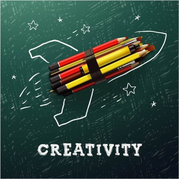 Creativity learning rocket with pencils