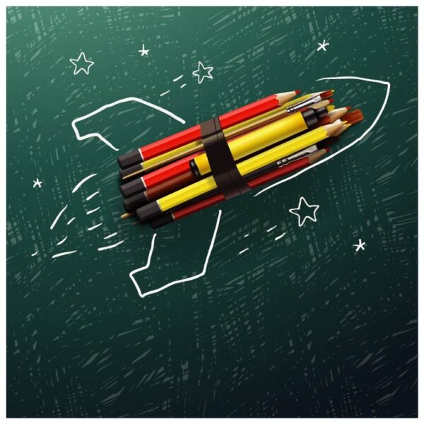 Creativity learning rocket with pencils
