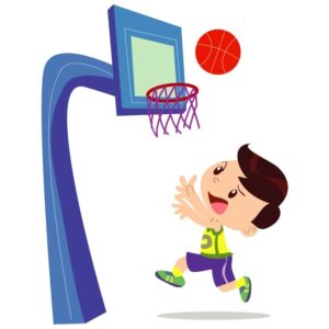 Cute boy playing basketball throwing and catching a basketball