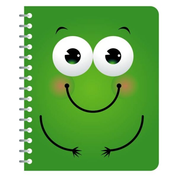 Cute cartoon notepad on a spiral in a green cover