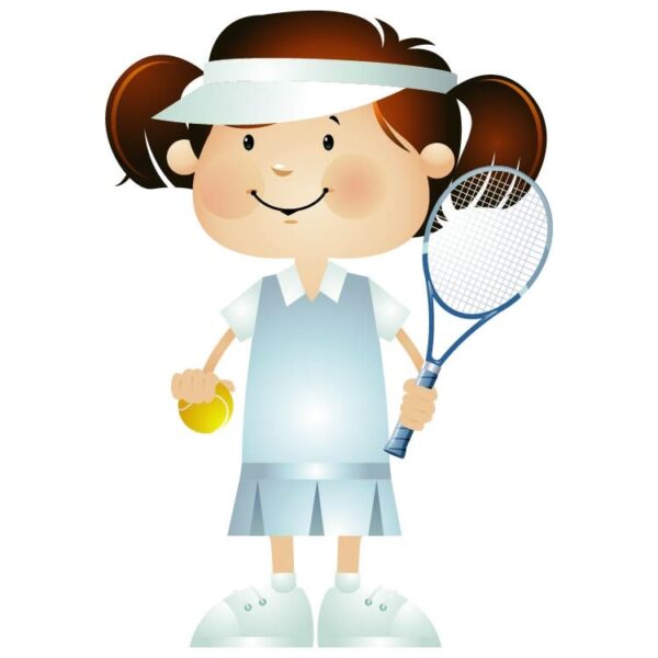 Cute girl playing tennis cartoon character