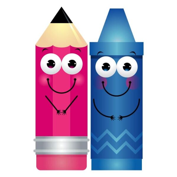 Cute pink blue crayon isolated on white background