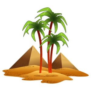 Desert background with pyramid and palm trees vector illustration