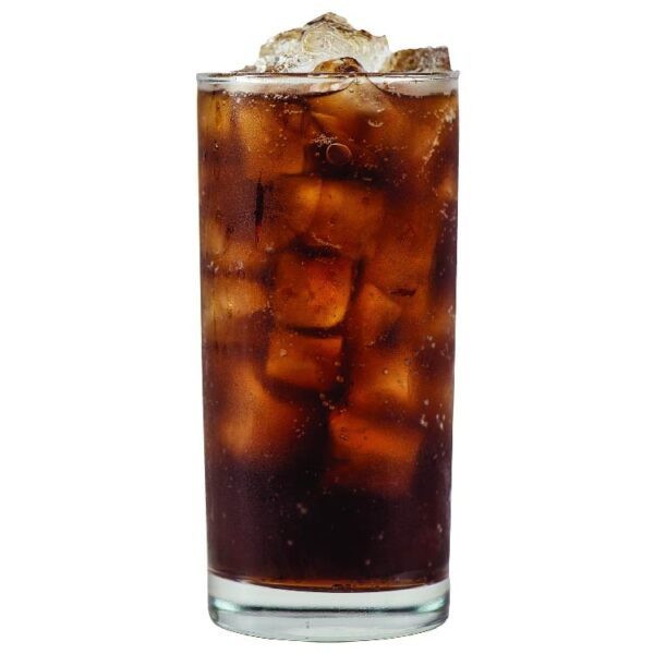 Drink cola with ice in glass isolated on white background