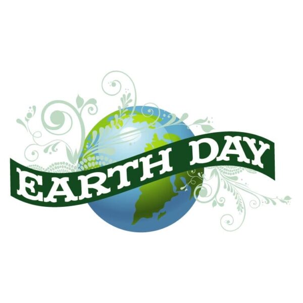Earth day with globe and flourish