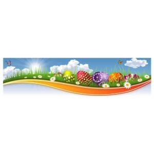 Easter eggs with green grass and flower wave vector illustration