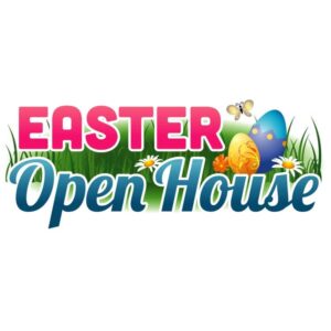 Easter open house with butterfly and flowers