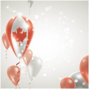 Flag of canada independence day on air balloon with Celebration and balloons on the feast of the national day