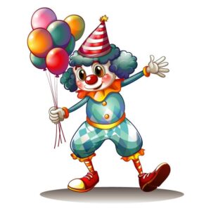 Funny clown with colorful balloons and big shoes