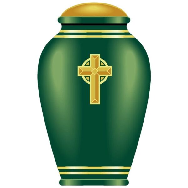 Golden and green Cremation urns in metal